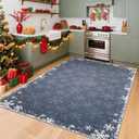 5x7 Christmas Area Rug for Bedroom Living Room Non Slip Xmas Snowflakes Large Indoor Area Rug for Holiday Washable Christmas Dining Room Throw Carpet Soft Bordered Rugs for Kitchen Nursery, Blue