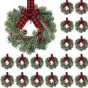 Jexine 18 Pieces Mini Christmas Wreaths for Kitchen Cabinet Small Christmas Candle Rings Wreaths Pillars Candle Rings Table Centerpieces Hanging Garlands for Front Door Window Decor (No Red Ribbon)