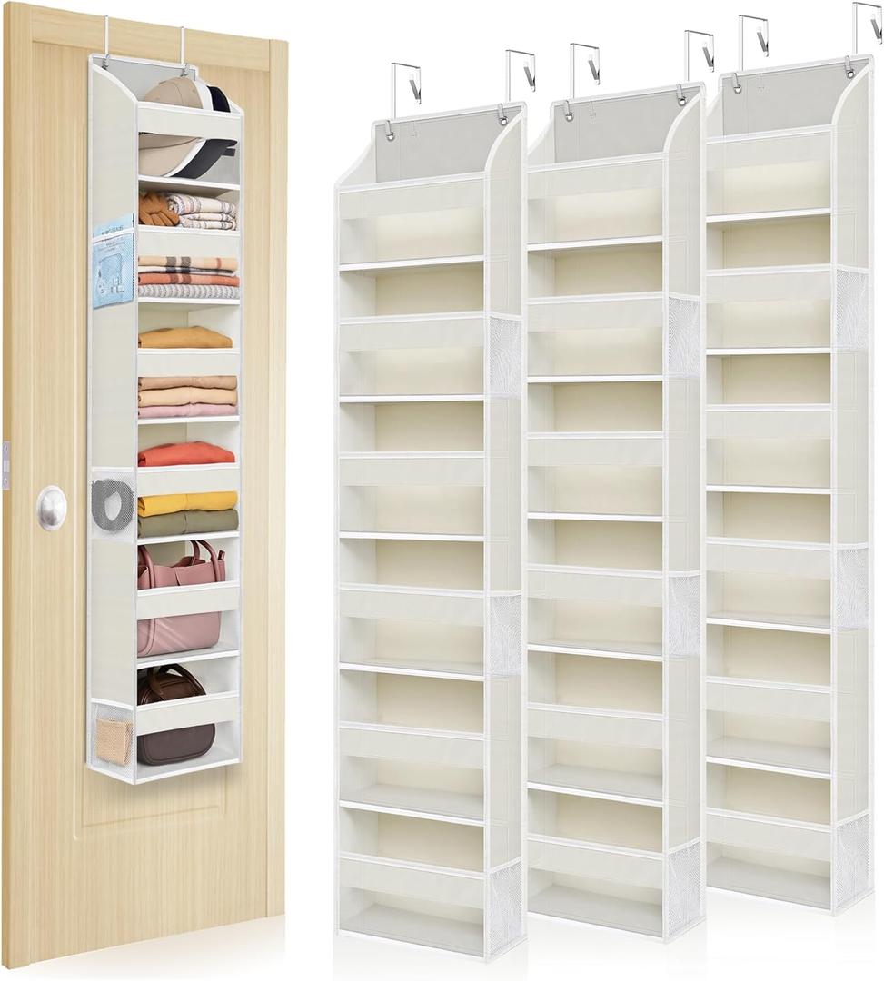 3-Pack Small Over the Door Hanging Organizer, 6 Clear Pockets and 6 Mesh Pockets, 11.8 Wide for Narrow Cabinet Doors, French Doors in the Bathroom, Closet, RV
