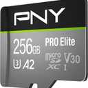 PNY P-SDU256V32100PRO-GE 256GB PRO Elite Class 10 U3 V30 microSDXC Flash Memory Card - 100MB/s, Class 10, U3, V30, A2, 4K UHD, Full HD, UHS-I, Micro SD