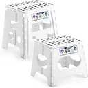 Delxo Folding Step Stool for Kids and Adults, Non-Slip Foldable Step Stools with Handle,Plastic Portable Folding Stool for Bathroom,Bedroom,Kitchen,Hold up to 300lbs White