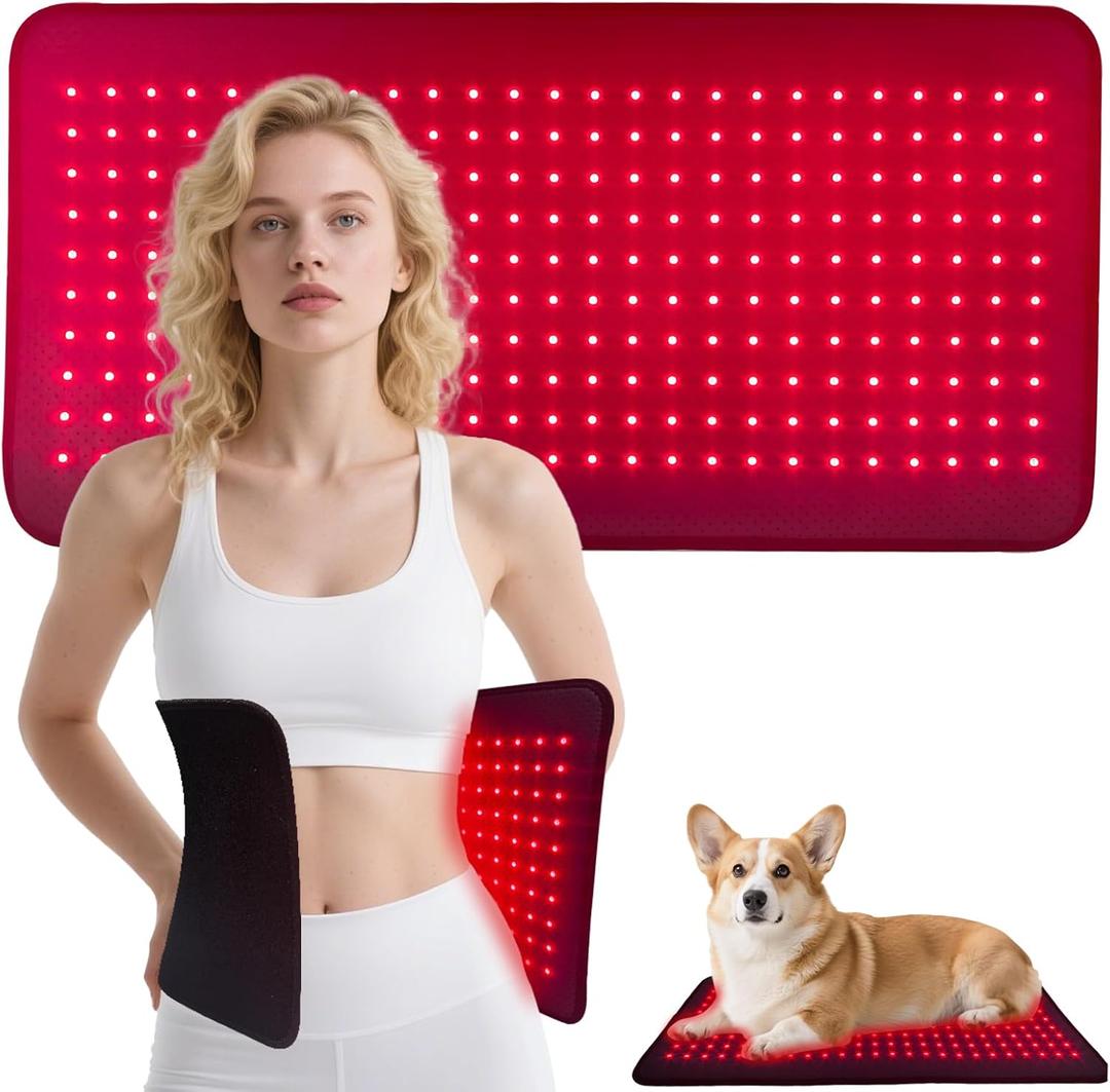 Infrared Red Light Therapy, 24 x 12Large Red Light Therapy Mat with Timer Remote Control, 660nm&850nm NIR Deep Wavelength Blanket Pad for Back Belly Knee Body Pain Relief (with Elastic Strap)