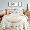 5PCS Tree of Life Quilt Set 100% Cotton Embroidery Bedspread Lightweight Coverlet Set with 2 Throw Pillow Covers for King Size Bed All Season Use, King - 5PCS