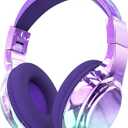 QearFun Kids Bluetooth 5.3 Headphones, Wireless Metallic Gradient Headset, Lightweight Foldable On Ear Headphones with Aux Cord, Fast Charging, Built-in Mic, for School/Travel/Tablet/iPad (Deep Purple)