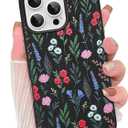 AIGOMARA for iPhone 16 Pro Case, Cute Floral Pattern Design,Black | Dual Layer Shockproof Anti-Scratch Leather Protective Cover for Women Girls