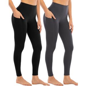 YEZII Fleece Lined Leggings with Pockets for Women,High Waisted Winter Yoga Pants (Black)