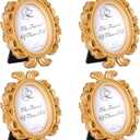 Vicenpal 4 Pieces Mini Gold Picture Frames 3.2 x 4 Inch Vintage Small Antique Resin Baroque Picture Frames Bulk Oval Hanging Display for DIY Jewelry Gifts Christmas Wedding Decor (Gold)