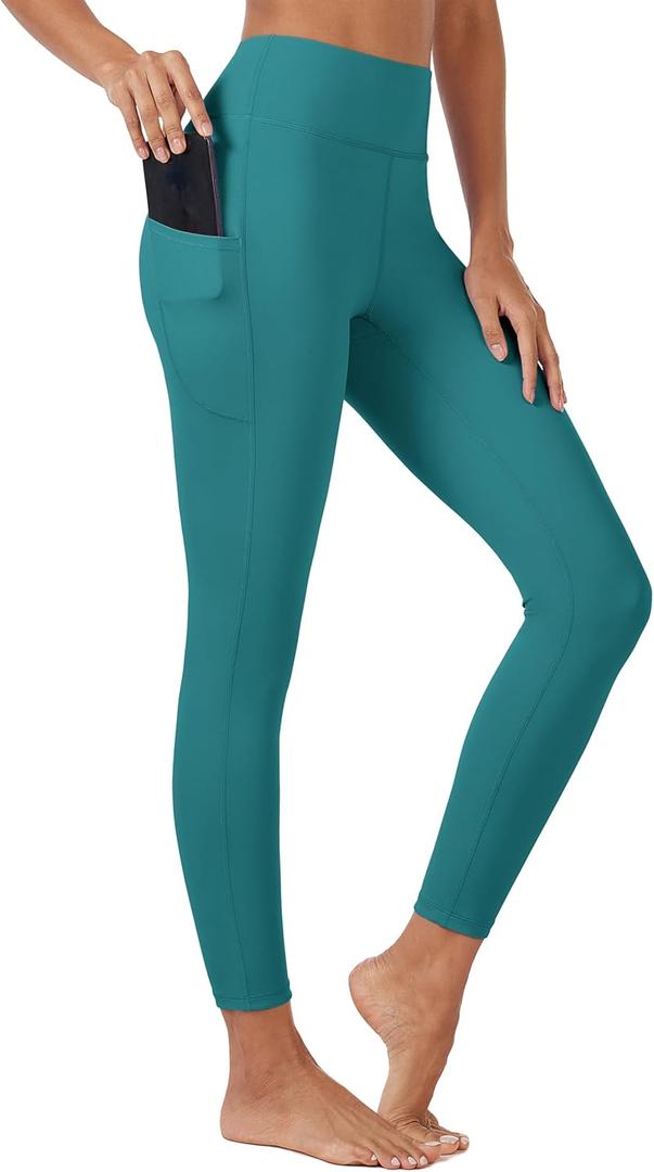 MAGCOMSEN Womens Leggings High Waist Tummy Control Workout Gym Running Leggings with Pockets Yoga Pants Green, M