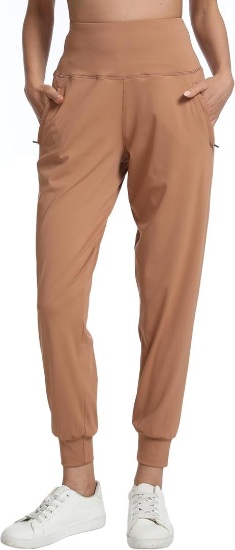 Rrosseyz Joggers for Women with Zip Pocket Lightweight Sweatpants (Brown, L)