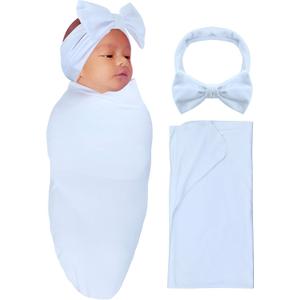 RATIVE Stretchy Swaddle Blanket Receiving Blankets with Headband Cap for Unisex Newborn Baby 0-3 Months Boys Girls