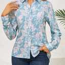 Womens Long Sleeve Button Down Shirts Dressy Casual Tops Work Blouses (Blue, XXL)