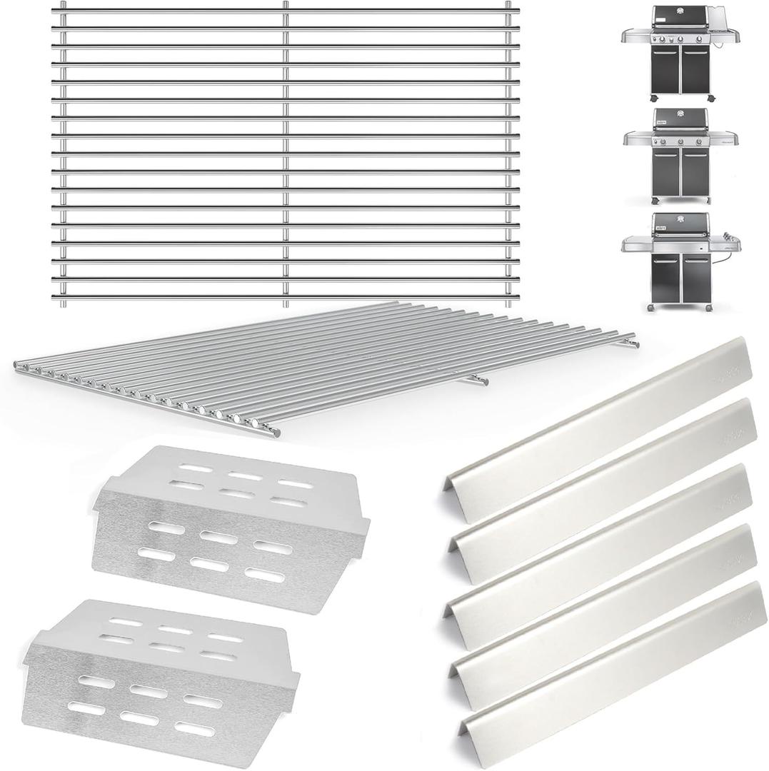 SafBbcue Grill Replacement Part Kit for Weber Genesis 300 Series, Stainless Steel 7524 Grill Grates, 7620 Flavorizer Bars, 7622 Heat Deflector Grills Parts for Genesis E/S310 E/S320 E/S330 Gas Grills