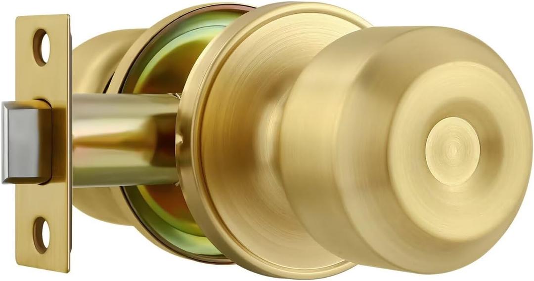 Leydebong Classic Gold Passage Door Knob - Satin Brass Interior/Hallway/Closet Door Knob (Pack of 1)