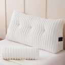 YOUR MOON Large Wedge Headboard Pillow Twin for Back with 1 Roll Pillow, Triangular Wedge Reading Pillows Headboard for Bed Sitting Up Sleeping, Backrest Cushion with Shredded Memory Foam, White