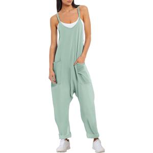 Ekouaer Womens Sleeveless Jumpsuit Loose Spaghetti Strap Baggy Overalls Jumpers Casual Long Pants Rompers with Pockets 2025 (S, Sage)