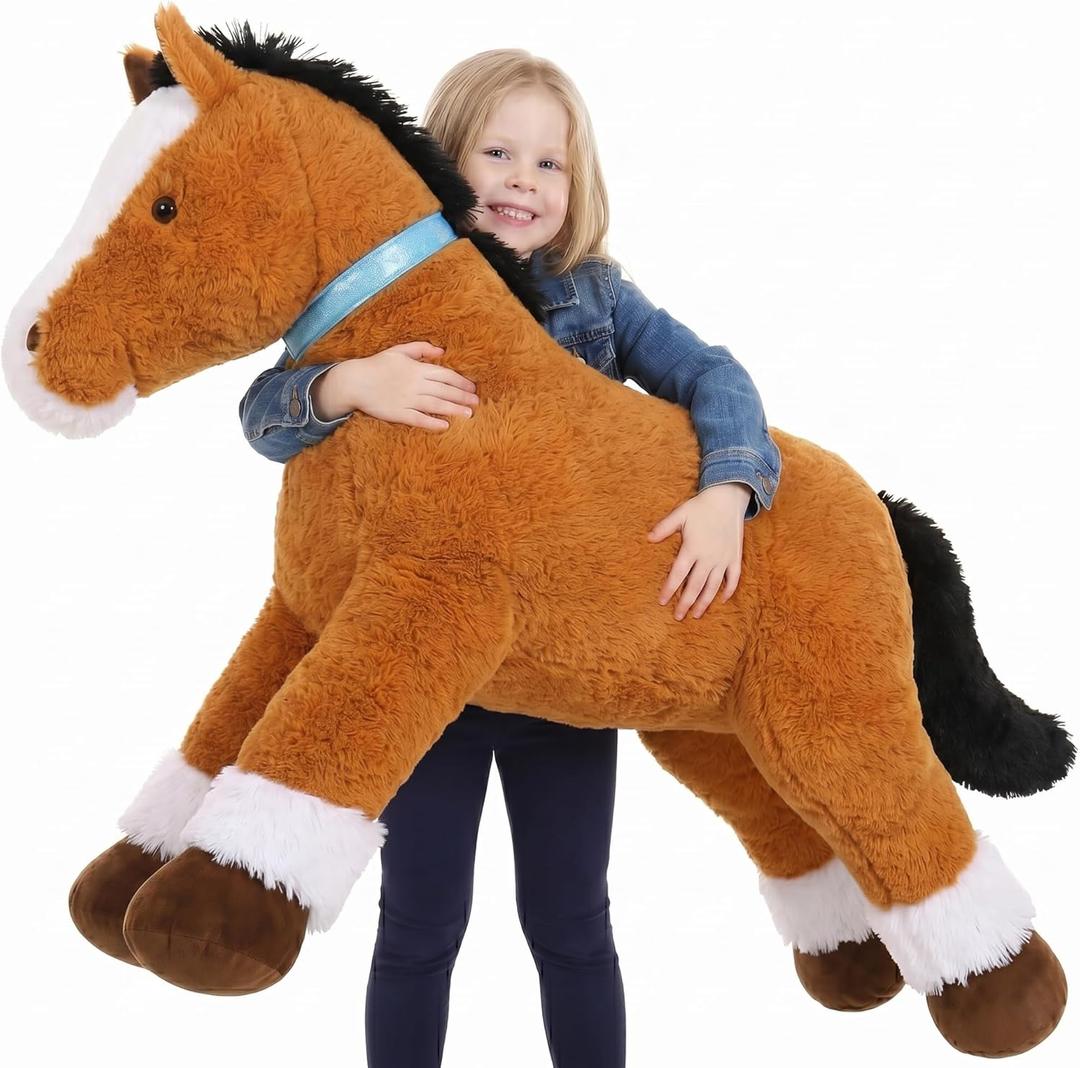 MaoGoLan Large Horse Stuffed Animal for Boy, Big Horse Plush Toy for Girl Boy, Ridable Stuffy Pony for Kid, Stuffed Pony Plush Pillow for Mother's Day Birthday Gifts Baby Shower Decor, 47 inches, Tan