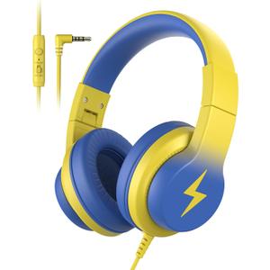 Kids Headphones, Wired Headphones for Kids Over Ear with Microphone, 85/94dB Volume Limiter Headphone for Girls Boys, Foldable Headphone for Learning & Entertainment, Light Yellow