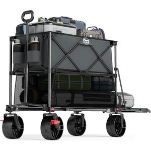 TIMBER RIDGE 400L Large Capacity Folding Double Decker Wagon with Brakes, 54" Extra Long Extender Wagon Cart, 450lbs Heavy Duty Collapsible Cart, All-Terrain Big Wheels for Camping, Sports, Shopping