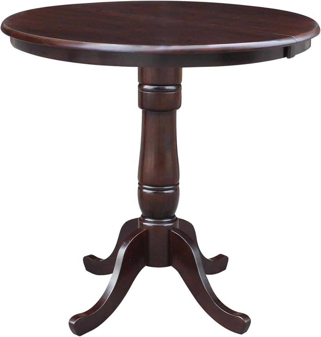 International Concepts 36-Inch Round Top Pedestal Table with 12-Inch Leaf, 36-Inch Counter Height, Rich Mocha, (34.9Hx36Wx48D)