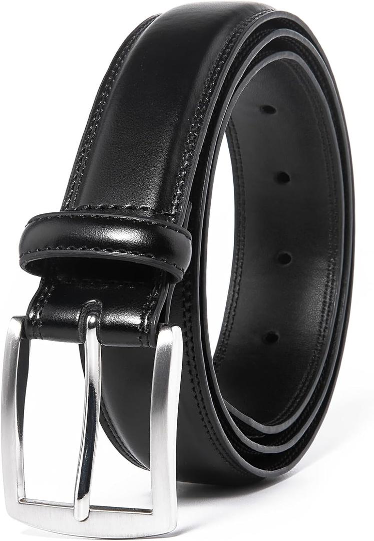 Mens Genuine Leather Dress Belt for Men, Handmade, 100% Cow Leather, Classic Casual and Business Belt Prong Buckle(1015/ Black/ 38)