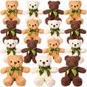 HyDren 15 Pieces Plush Stuffed Bears 10 Inch Cute Soft Stuffed Animal Bear Toy with Bow Tie for Graduation Baby Shower Birthday Party Gift Favors(Golden, Brown, White)