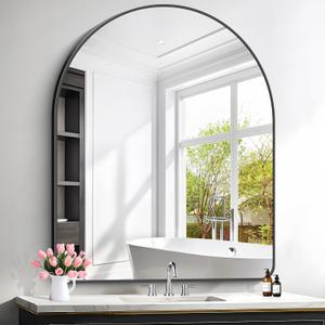 FORBATH Arched Wall Mirror 40"x48", Large Arch Bathroom Mirror Black Aluminum Wide Frame for Decor Dresser Mirror for Bedroom Living Room Entryway, Hanging or Leaning Against Wall