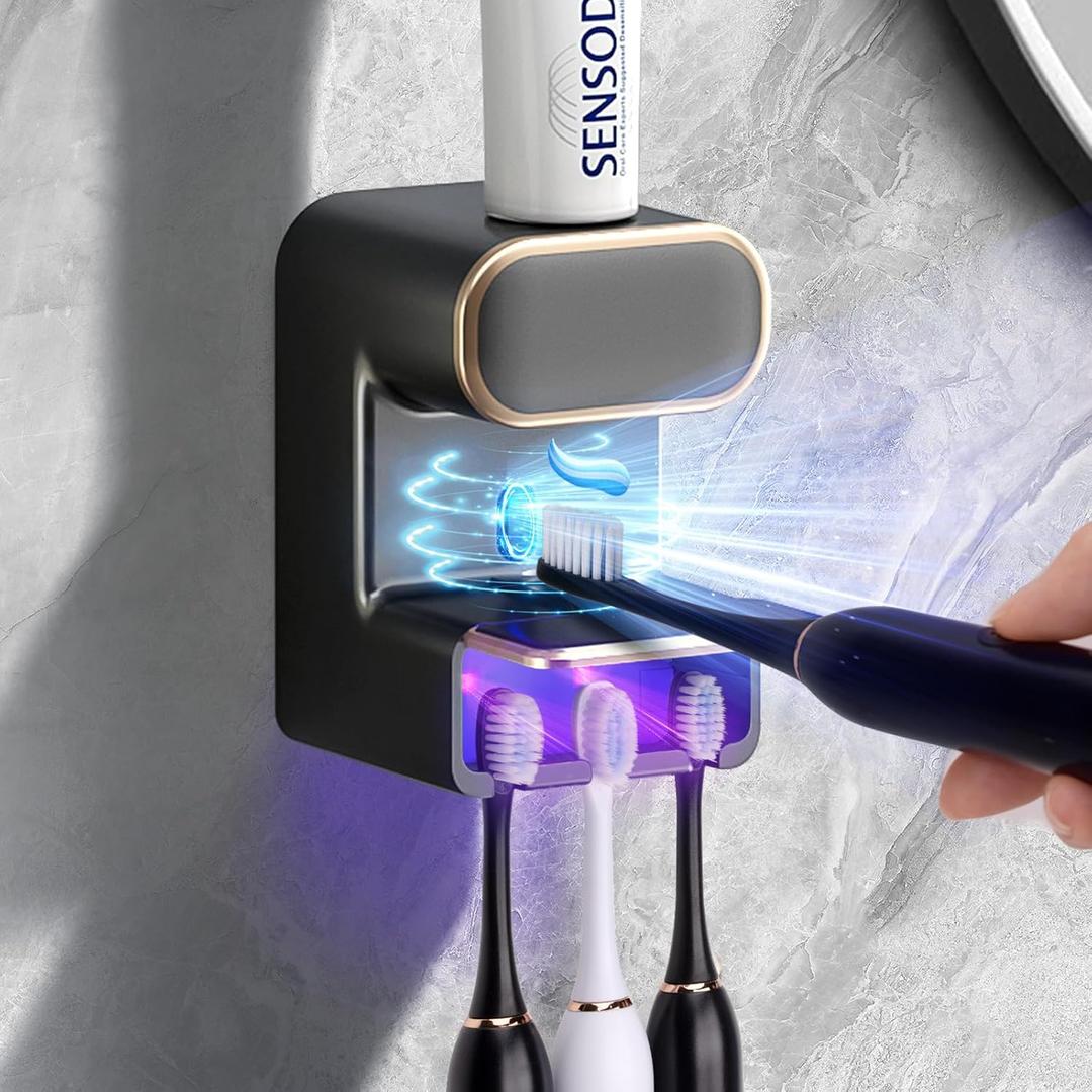 Automatic Toothpaste Dispenser,Wall Mounted Electric Toothpaste Dispenser with 3 Toothpaste Slots,Toothpaste Dispenser for Kids and Adults (Black)