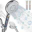 Filtered Shower Head with Handheld, 10 Spray Mode High Pressure Shower Head with Filters, Shower Filter Head for Hard Water, Powerful Spray for Cleaning, 2 Replaceable Filters Included, Chrome