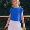 Zaclotre Girls Crop Tops Batwing Short Sleeve T Shirt Quick Dry Drop Shoulder Basic Tees Workout Athletic Shirts (Blue)