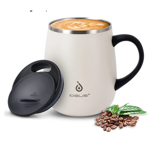 Ideus 16 oz (470 ml) Insulated Coffee Mug with Handle and Lid, Double Wall Stainless Steel Vacuum Thermal Coffee Mug, Travel Coffee Cup Thermal Cup for Home and Office (Snow Mountain White)