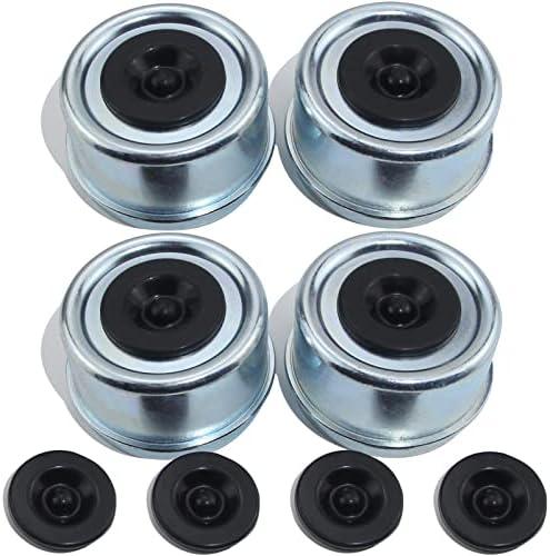 iBroPrat 4PCS 2.44" Trailer Hub Cap,Trailer Axle Bearing Dust Cap Cup Grease Cover with 8 Rubber Plugs,Bolt Metal Trailer Axle Wheel Bearing and Hub Dust Caps for Most 5200 to 6000 Pound Axles Dexter