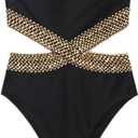 Milumia Women's Stitch Detail Strapless One Piece Swimsuit Cut Out Bandeau Bathing Suit (Large, Black)