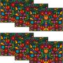 Artoid Mode Mexican Cinco De Mayo Placemats Set of 6, 12 x 18 Inch Dia De Los Muertos Decoration Washable Table Mats for Party Dining Table (Black)