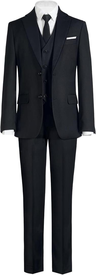 Marvelous World Boys Suits Black Slim Fit Size 3 Formal Suits for Kids Toddler Tuxedos Dresswear Ring Bearer Outfit Boys' Wedding Suits Set Dress Clothes Teen Youth 5-Piece Adjustable Waist, Black