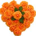 [25PCS] Orange Roses Artificial Flowers with Long Stem Real Touch Fake Foam Roses for Decoration DIY Wedding Bouquets Centerpieces Bridal Shower Flower Arrangements Home Decor