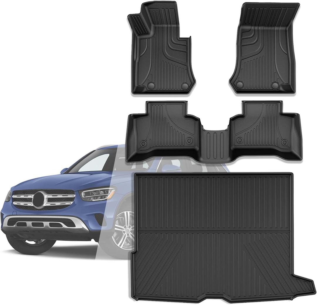 AOMSAZTO Floor Mats Compatible with Mercedes Benz GLC 300 2016-2022: All Weather Floor Mats & Cargo Mat for GLC300 GLC250 GLC300e GLC43 AMG GLC63 AMG (Not for Coupe) Full Set Floor & Trunk Liner