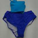 Pink Queen Women's Removable Strap Wrap Pad Cheeky High Waist Bikini Set Swimsuit (02 - Color Block Blue) XL