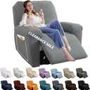 YEMYHOM 4 Pieces Stretch Recliner Slipcover Latest Jacquard Recliner Chair Cover with Side Pocket Anti-Slip Fitted Recliner Cover Couch Furniture Protector with Elastic Bottom (Recliner, Light Gray) (Standard 1 Seater)