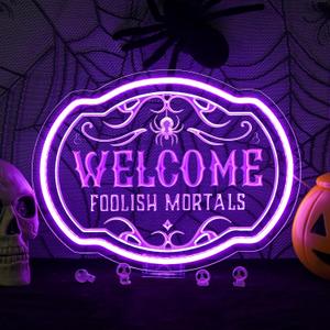 Horseneon Welcome Foolish Mortals Christmas Neon Sign Haunted Mansion LED Wall Decor for Door Mab Cave Light Horror Movie Parties & Themed Bars Spooky Effect Christmas Gifts (Brain Disciplines)