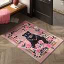 Door Mat Indoor Entrance 2x3 Rug Machine Washable Retro Lavish Leopard Animal Small Area Rug Non-Slip Low Pile Throw Rugs for Entryway, Kitchen, Front Door Indoor Entrance, Entry, Kids Room (Black Pink)