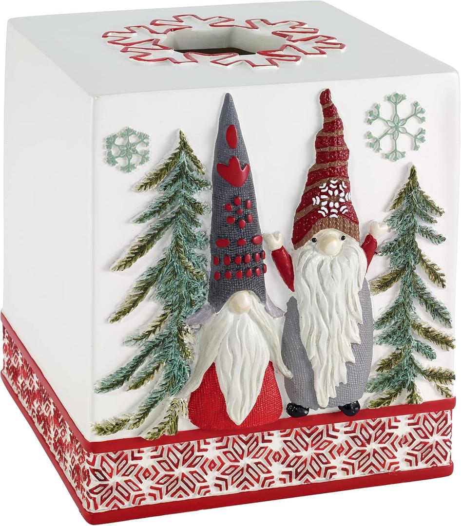 Avanti Linens - Tissue Box Cover, Resin Bathroom Essentials, Ideal Christmas Decorations (Christmas Gnomes Collection)