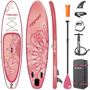FBSPORT 11' Premium Stand Up Paddle Board, Yoga Board with SUP Accessories & Carry Bag | Wide Stance, Surf Control, Non-Slip Deck, Leash, Paddle and Pump for Youth & Adult