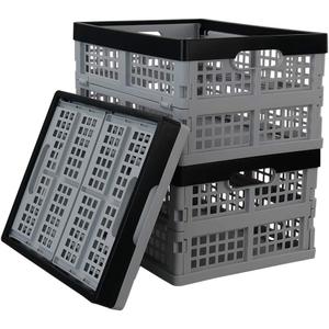 32 L Collapsible Storage Crate, Folding Storage Crates, Set of 3