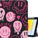 Compatible with iPad (A16) 11th Generation 11 Inch 2025,10th Generation Case 2022,iPad 10.9 Inch Case Pencil Holder Soft Back Auto Sleep/Wake Cover Women Girls Cute Preppy Face-Black Pink