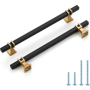 HOME EDIT 5 Pack 7-1/2 inch Black & Gold Cabinet Handles Square Zinc-Alloy Pulls for Kitchen Dresser Closet and Bathroom Cabinets Hardware
