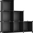 Awtatos Cube Storage Organizer, Storage Cubes Shelves Bookshelf, 6 Cube Closet Organizers and Storage, DIY Stackable Plastic Clothes Organizer Shelving for Bedroom, Home, Black