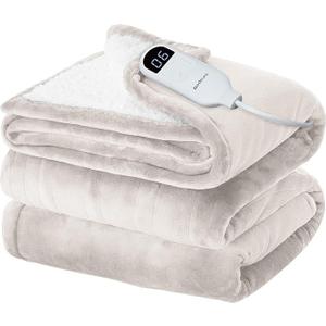 Bedsure Electric Blanket Twin  Soft Flannel Heated Blanket, Fast Heating with 10 Time Settings & 6 Heat Settings, Warm Gift for Grandma (62x84 inches, Cream)