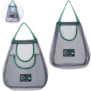 2 Pack Hanging Mesh Storage Bags (Single + Dual Pocket) Reusable Hanging Mesh Storage Produce Bags for Kitchen Storage Fruits, Onion, Garlic & Vegetables, Breathable Shopping Handbag