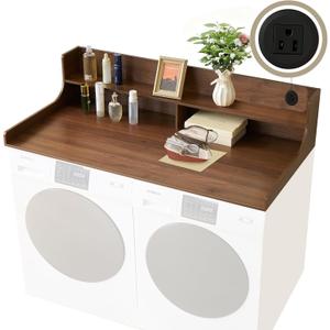 2-Tier Washer and Dryer Countertop 54" W x 27.5" D  laundry countertop over washer and dryer with Power Plug, washer countertop for Laundry Room Organization