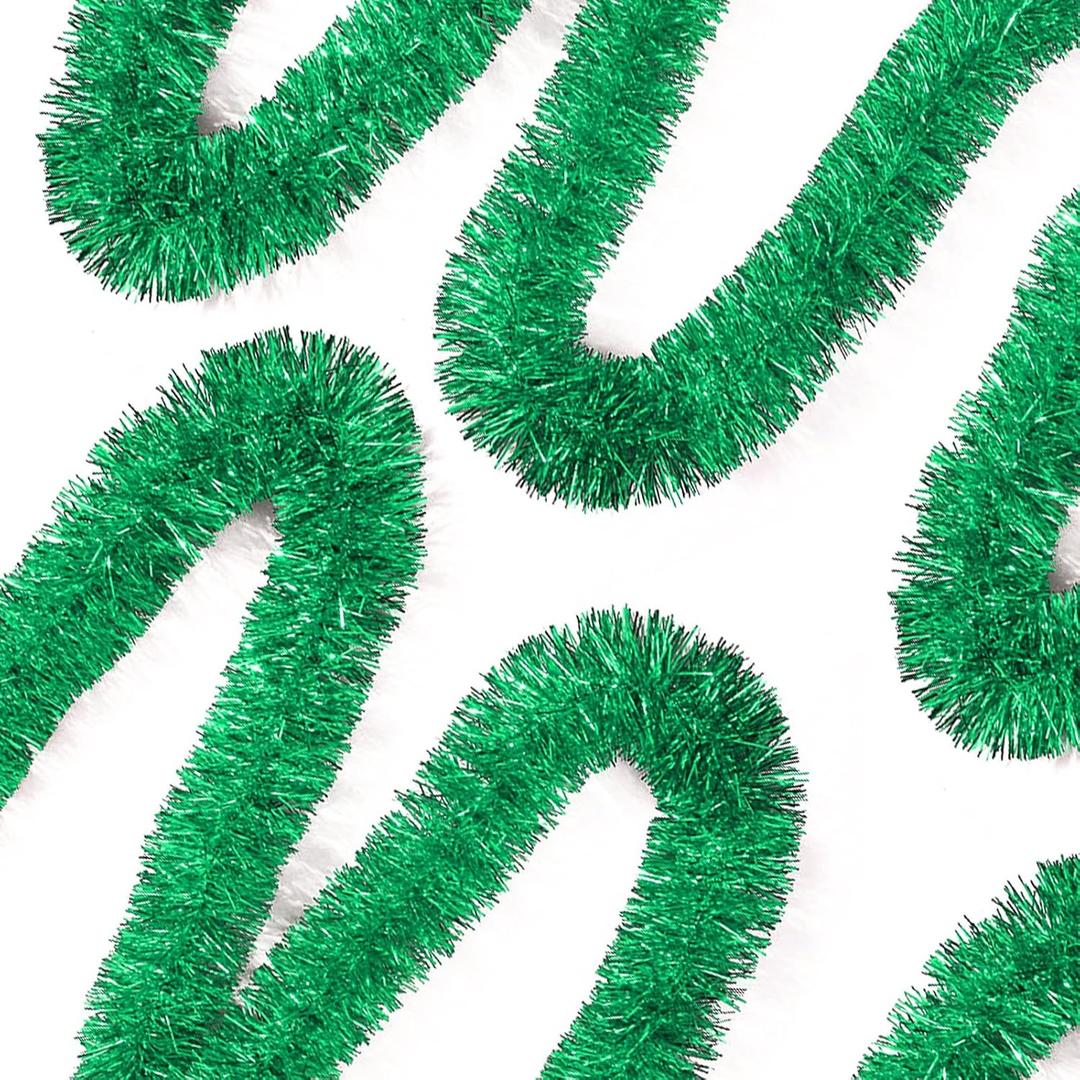 Ohiyoo 50 Feet Green Tinsel Garland Christmas Foil Tinsel Garland Decoration Metallic Banner Wall Hanging Streamers for Christmas Tree Birthday Party Decorations (3.54" x 50', Green)